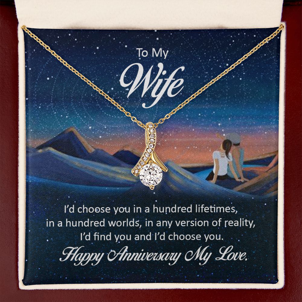 To My Wife I'd Choose You in a Hundred Lifetimes Alluring Ribbon Necklace Message Card-Express Your Love Gifts