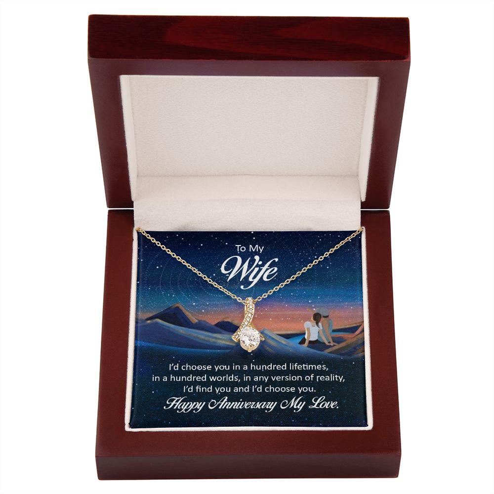 To My Wife I'd Choose You in a Hundred Lifetimes Alluring Ribbon Necklace Message Card-Express Your Love Gifts