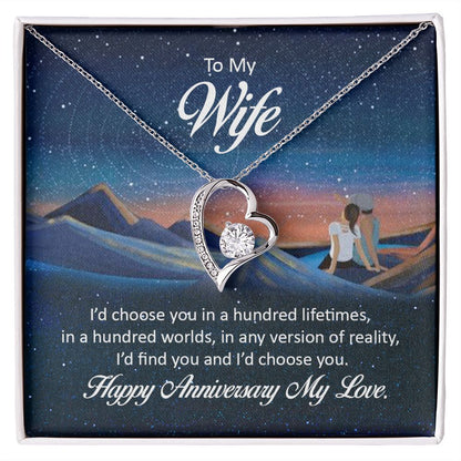 To My Wife I'd Choose You in a Hundred Lifetimes Forever Necklace w Message Card-Express Your Love Gifts