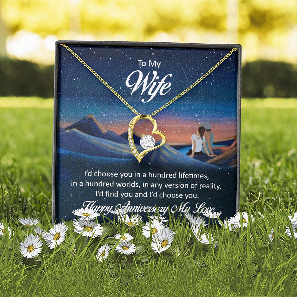 To My Wife I'd Choose You in a Hundred Lifetimes Forever Necklace w Message Card-Express Your Love Gifts