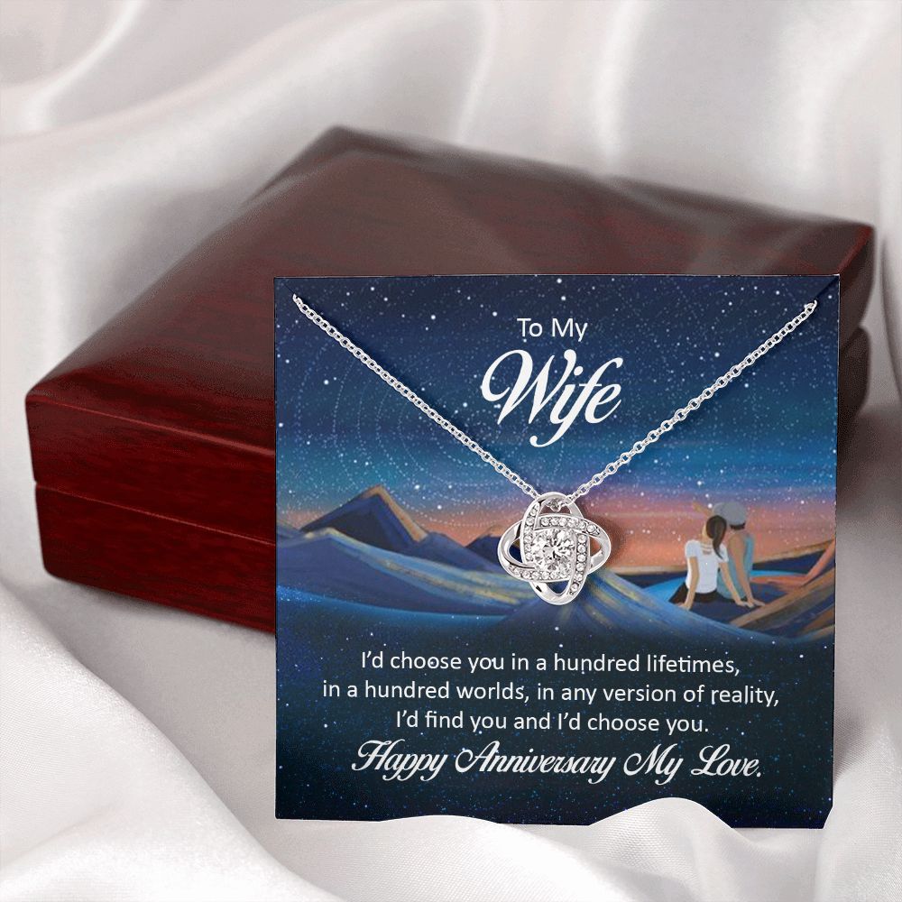 To My Wife I'd Choose You in a Hundred Lifetimes Infinity Knot Necklace Message Card-Express Your Love Gifts