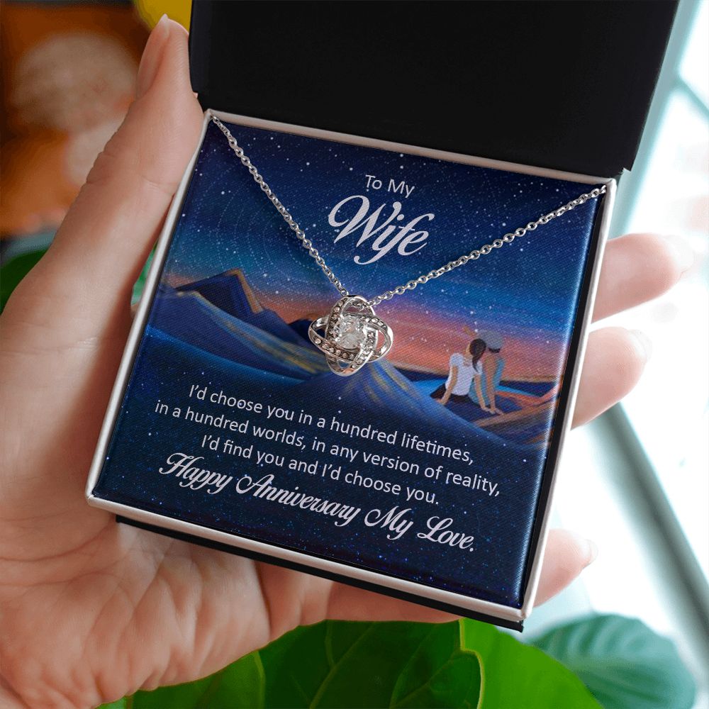 To My Wife I'd Choose You in a Hundred Lifetimes Infinity Knot Necklace Message Card-Express Your Love Gifts