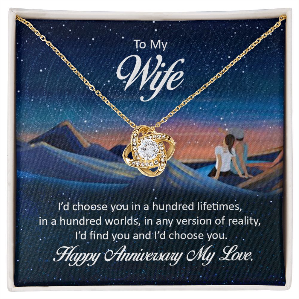 To My Wife I'd Choose You in a Hundred Lifetimes Infinity Knot Necklace Message Card-Express Your Love Gifts