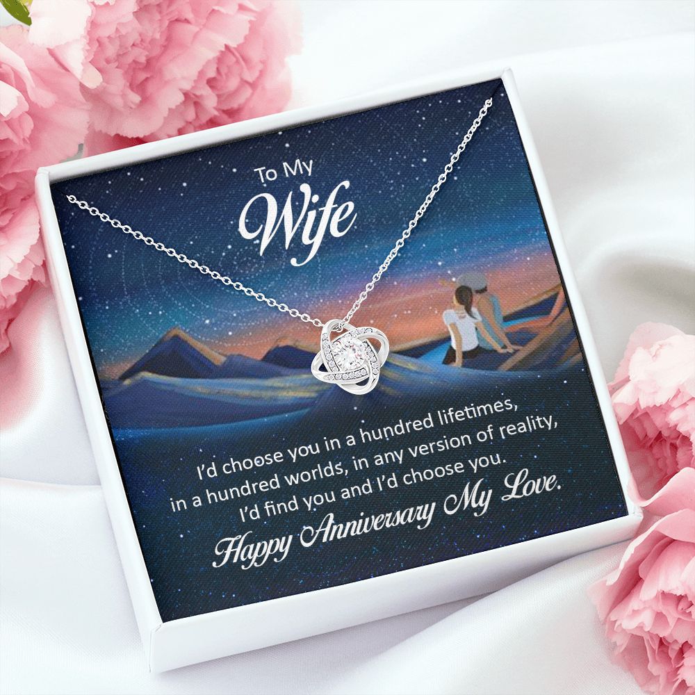 To My Wife I'd Choose You in a Hundred Lifetimes Infinity Knot Necklace Message Card-Express Your Love Gifts