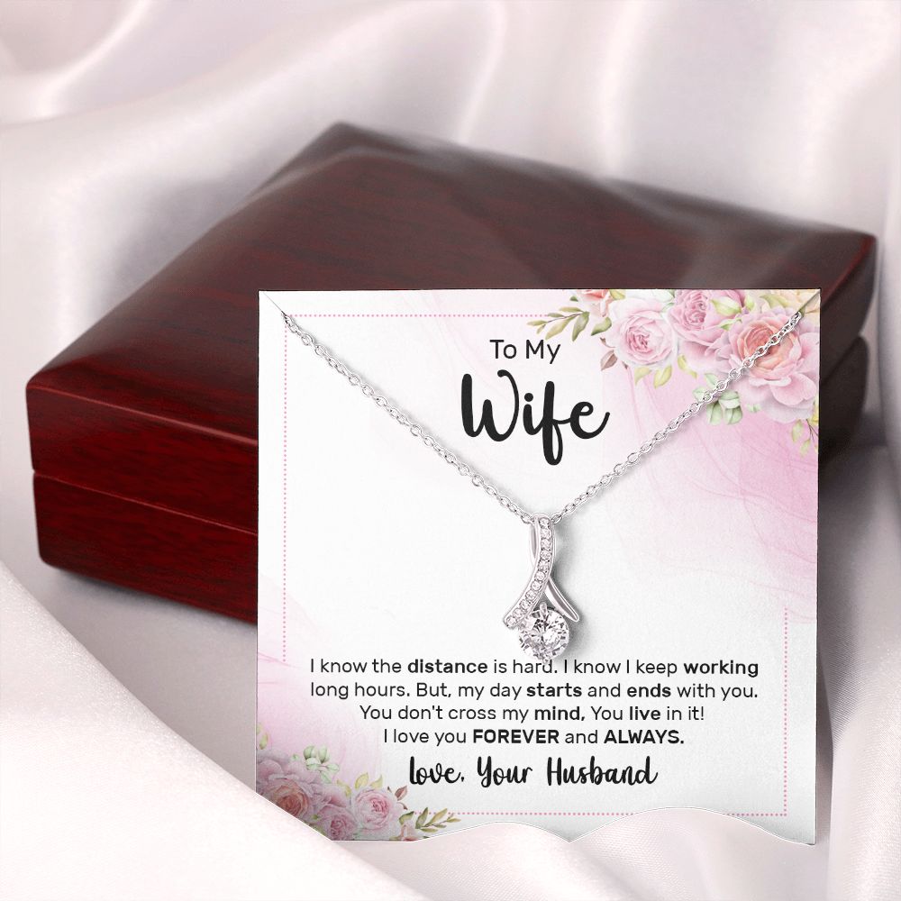 To My Wife I Know the Distance is Hard Alluring Ribbon Necklace Message Card-Express Your Love Gifts