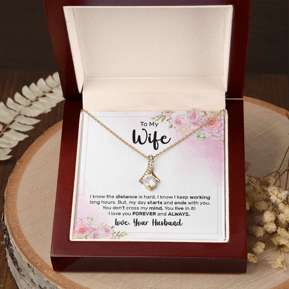 To My Wife I Know the Distance is Hard Alluring Ribbon Necklace Message Card-Express Your Love Gifts