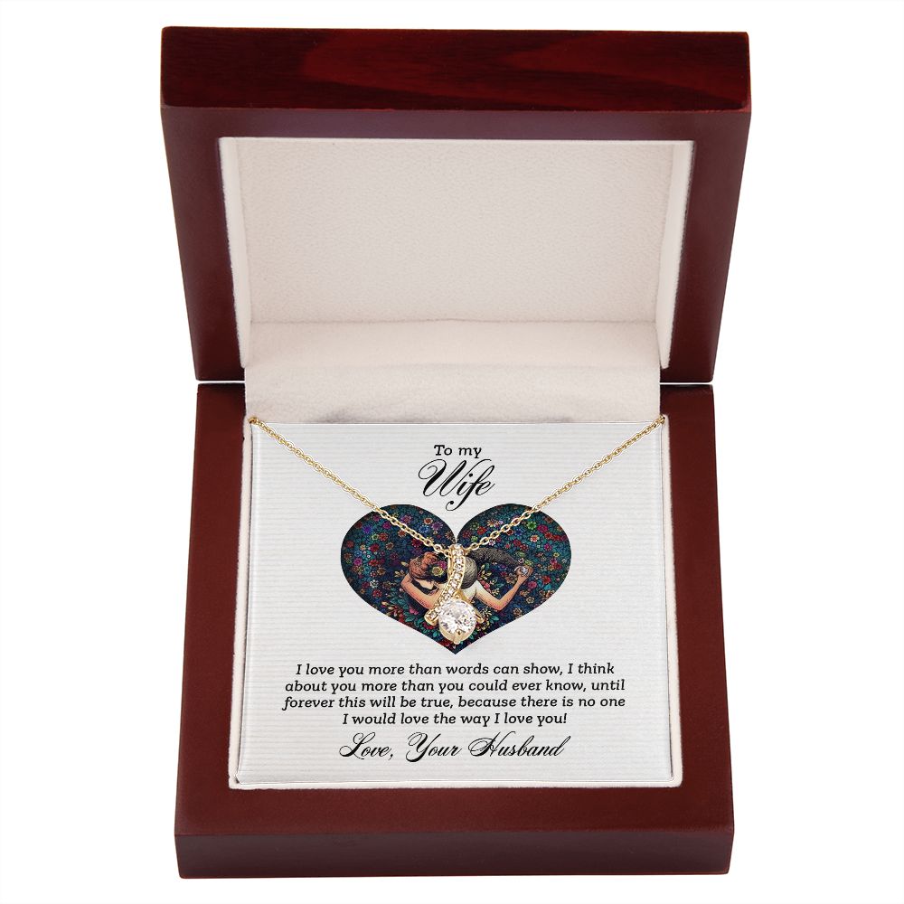 To My Wife I Love You More Alluring Ribbon Necklace Message Card-Express Your Love Gifts