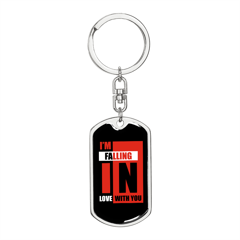 To My Wife I'm Falling In Love With You Keychain Stainless Steel or 18k Gold Dog Tag Keyring-Express Your Love Gifts