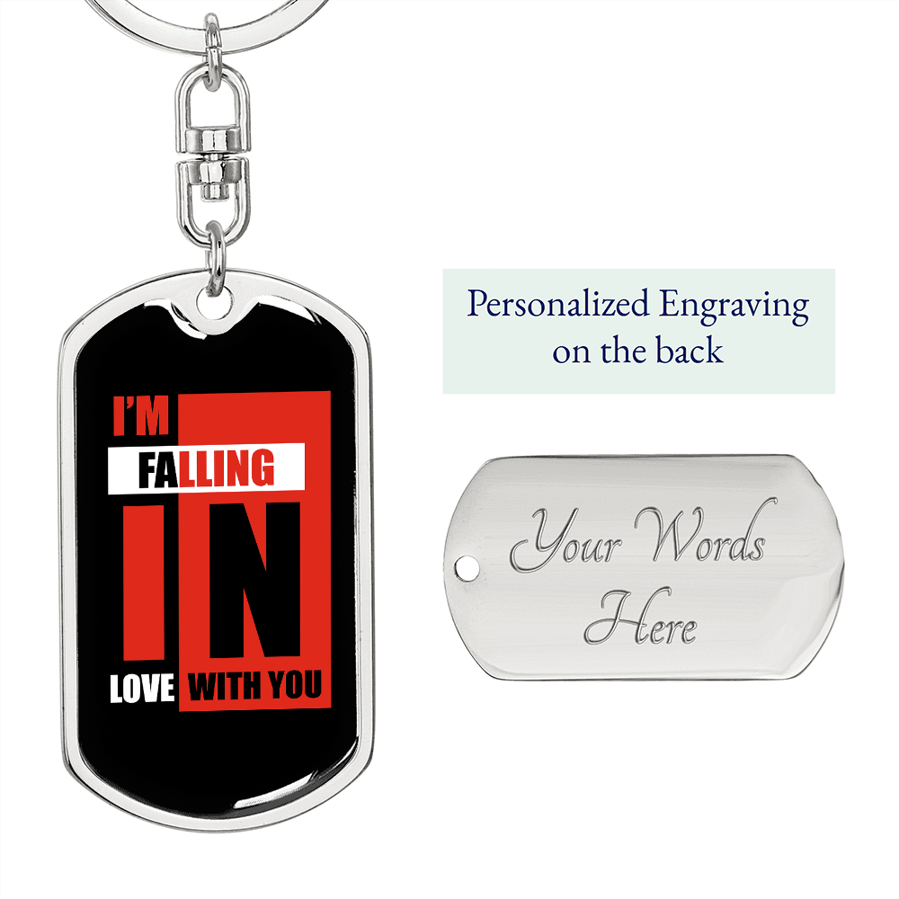To My Wife I'm Falling In Love With You Keychain Stainless Steel or 18k Gold Dog Tag Keyring-Express Your Love Gifts