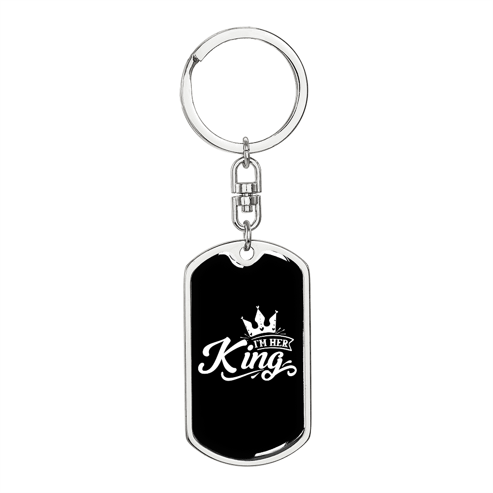 To My Wife I'm Her King Black Keychain Stainless Steel or 18k Gold Dog Tag Keyring-Express Your Love Gifts