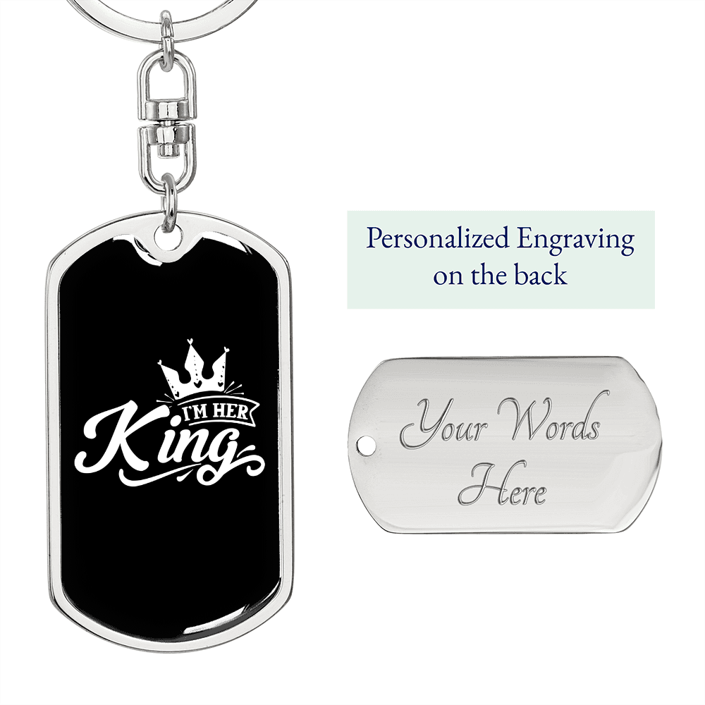 To My Wife I'm Her King Black Keychain Stainless Steel or 18k Gold Dog Tag Keyring-Express Your Love Gifts