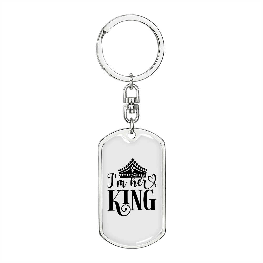 To My Wife I'm Her King Keychain Stainless Steel or 18k Gold Dog Tag Keyring-Express Your Love Gifts