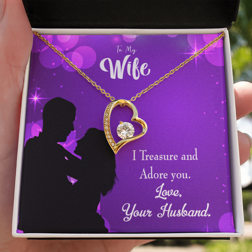To My Wife I Treasure and Adore You Forever Necklace w Message Card-Express Your Love Gifts