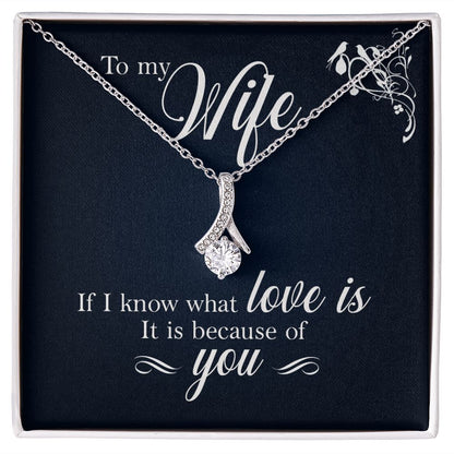 To My Wife If I Know What Love Is Alluring Ribbon Necklace Message Card-Express Your Love Gifts