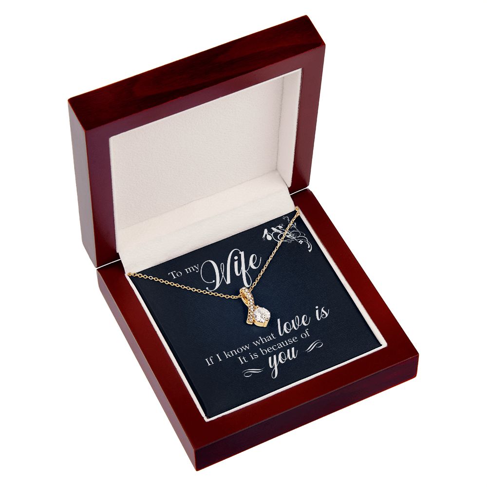 To My Wife If I Know What Love Is Alluring Ribbon Necklace Message Card-Express Your Love Gifts