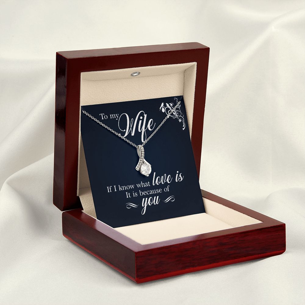 To My Wife If I Know What Love Is Alluring Ribbon Necklace Message Card-Express Your Love Gifts