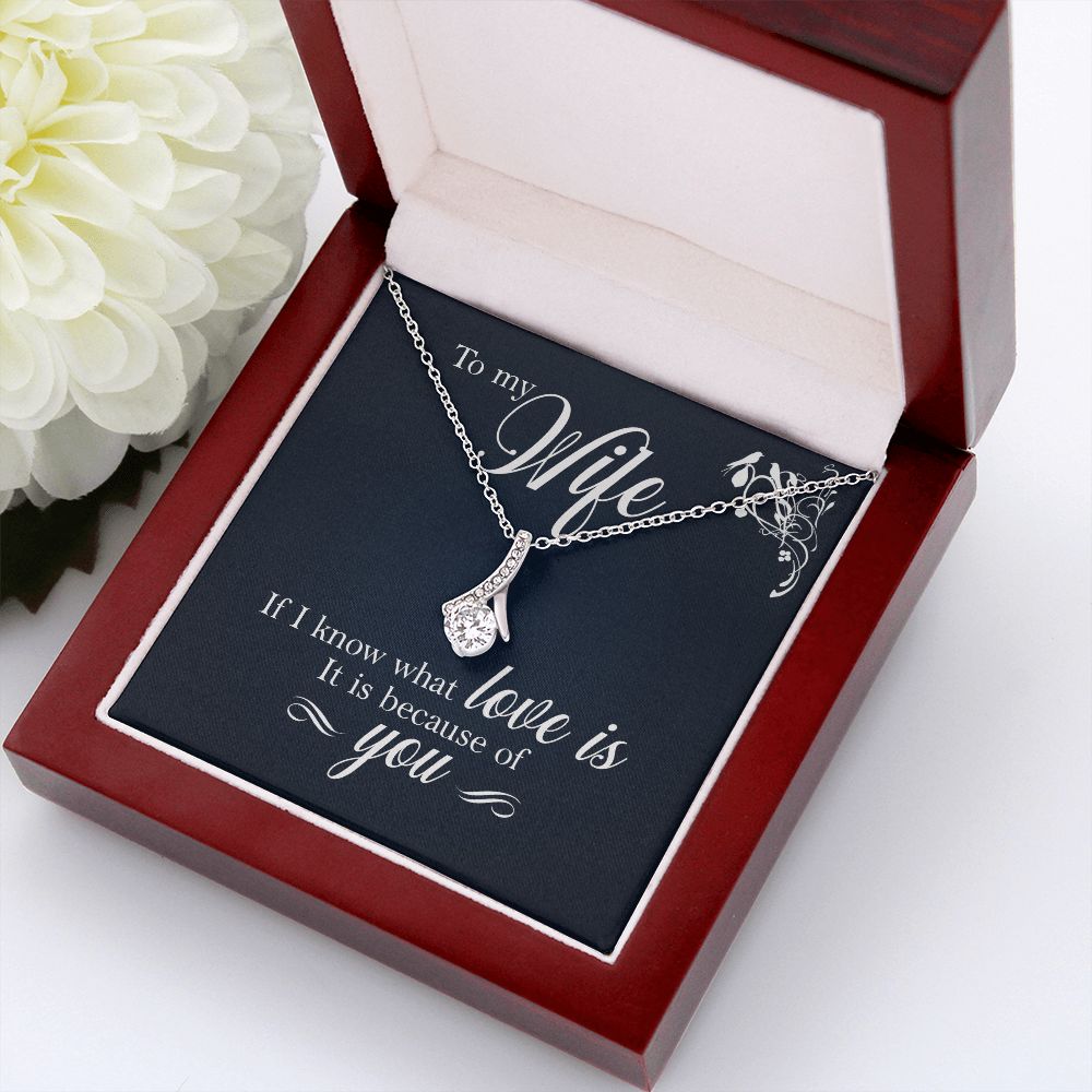To My Wife If I Know What Love Is Alluring Ribbon Necklace Message Card-Express Your Love Gifts