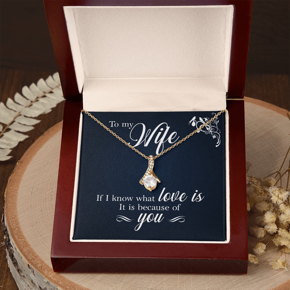 To My Wife If I Know What Love Is Alluring Ribbon Necklace Message Card-Express Your Love Gifts