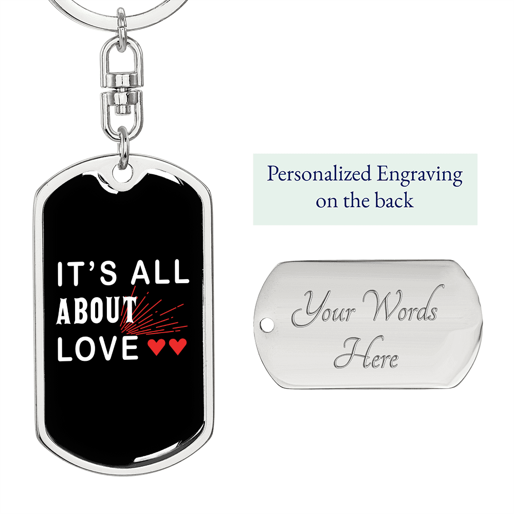 To My Wife It's All About Love Keychain Stainless Steel or 18k Gold Dog Tag Keyring-Express Your Love Gifts