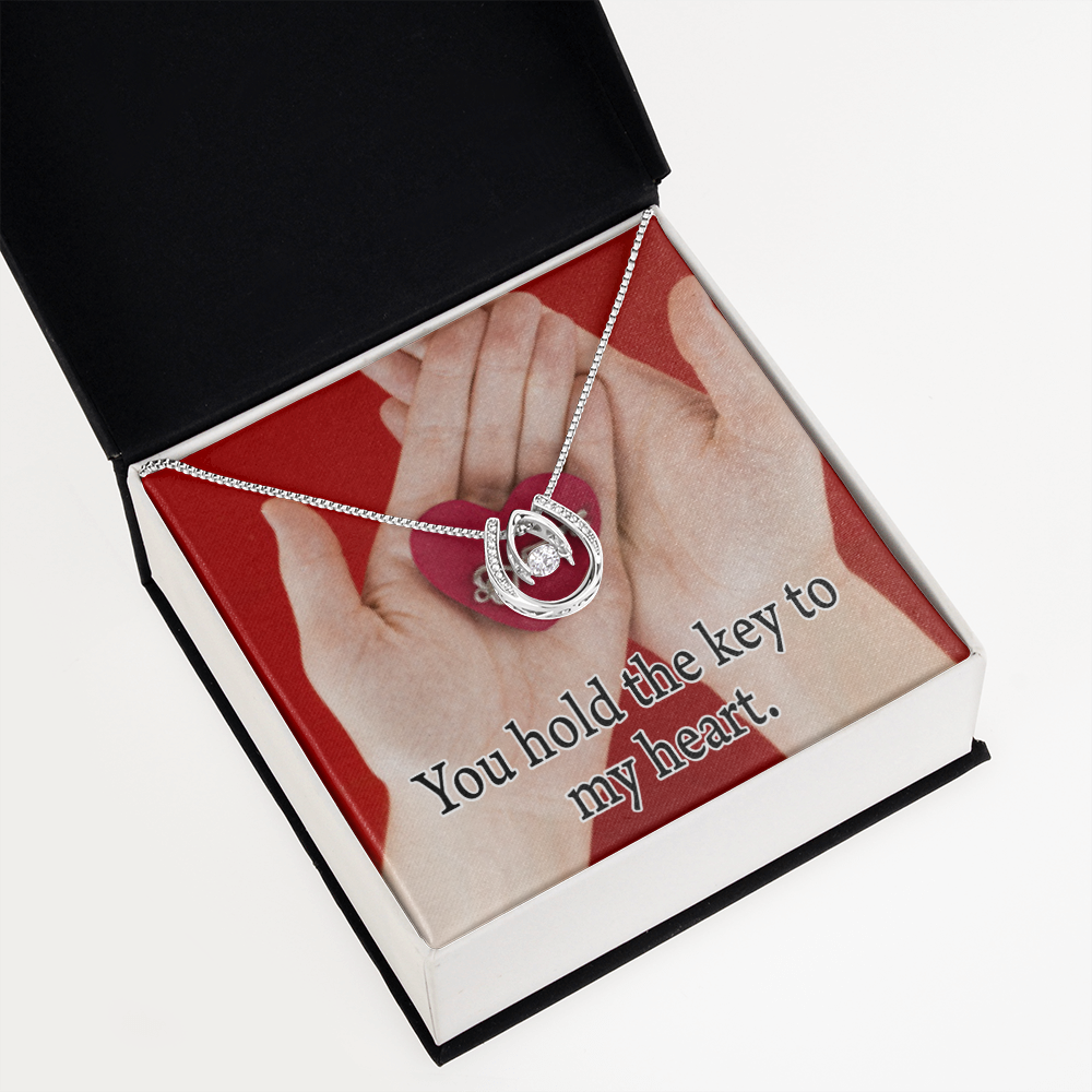 To My Wife Key To My Heart Lucky Horseshoe Necklace Message Card 14k w CZ Crystals-Express Your Love Gifts
