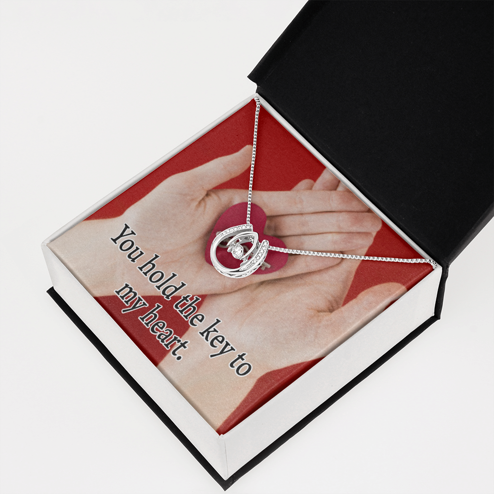 To My Wife Key To My Heart Lucky Horseshoe Necklace Message Card 14k w CZ Crystals-Express Your Love Gifts