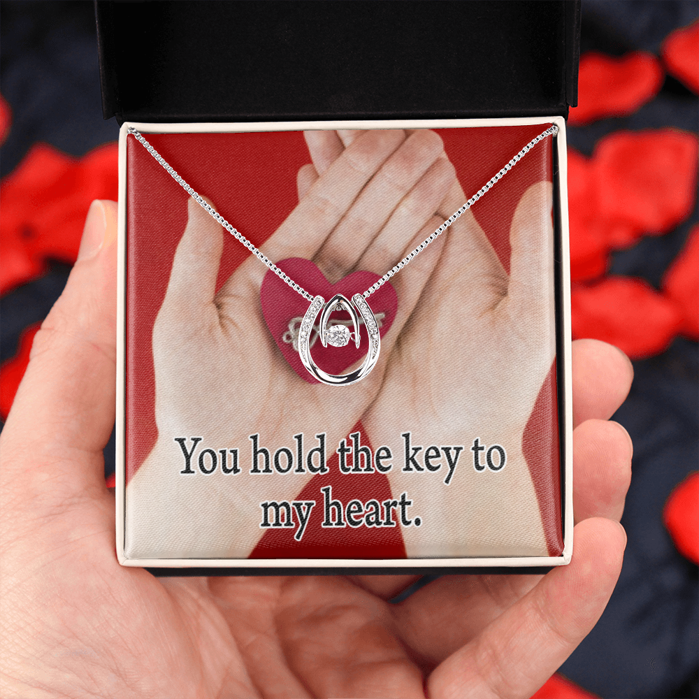 To My Wife Key To My Heart Lucky Horseshoe Necklace Message Card 14k w CZ Crystals-Express Your Love Gifts