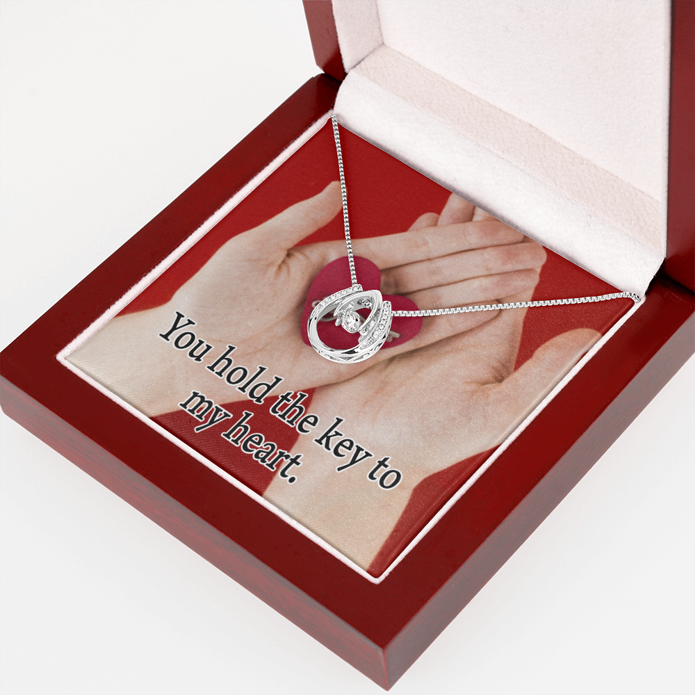 To My Wife Key To My Heart Lucky Horseshoe Necklace Message Card 14k w CZ Crystals-Express Your Love Gifts