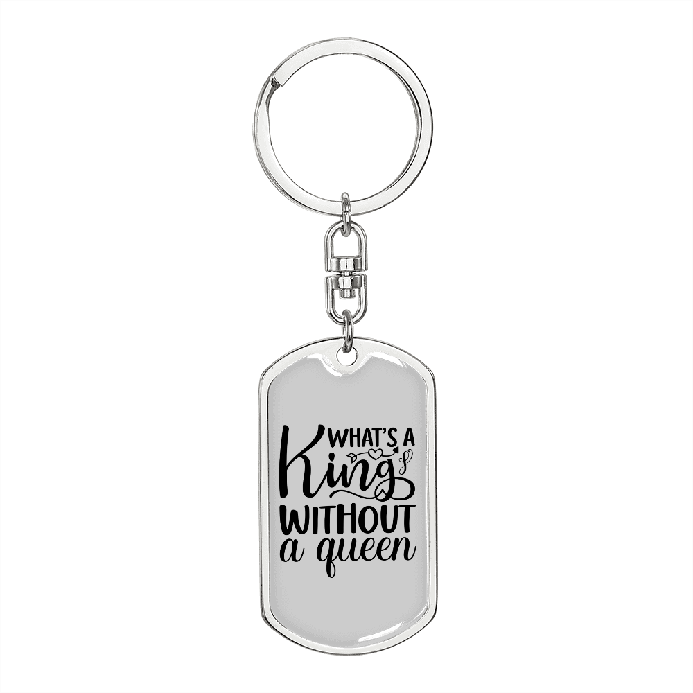 To My Wife King Without Queen Keychain Stainless Steel or 18k Gold Dog Tag Keyring-Express Your Love Gifts