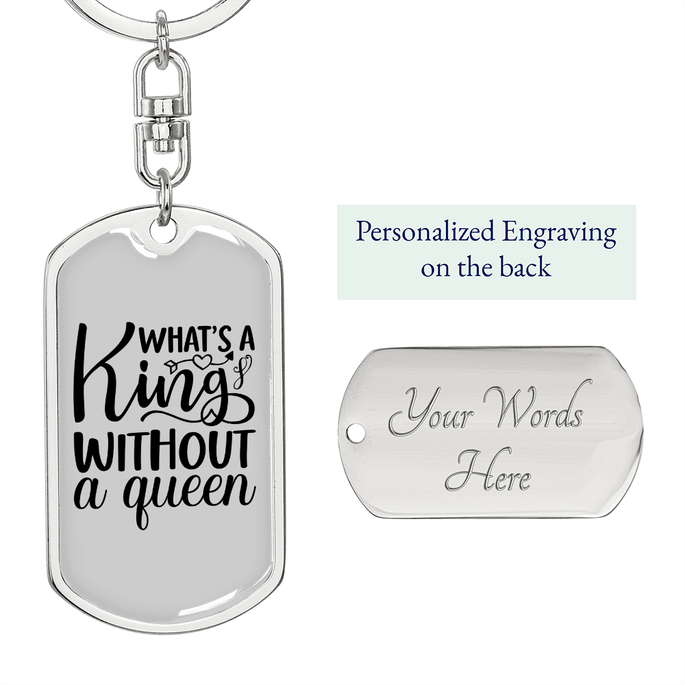 To My Wife King Without Queen Keychain Stainless Steel or 18k Gold Dog Tag Keyring-Express Your Love Gifts