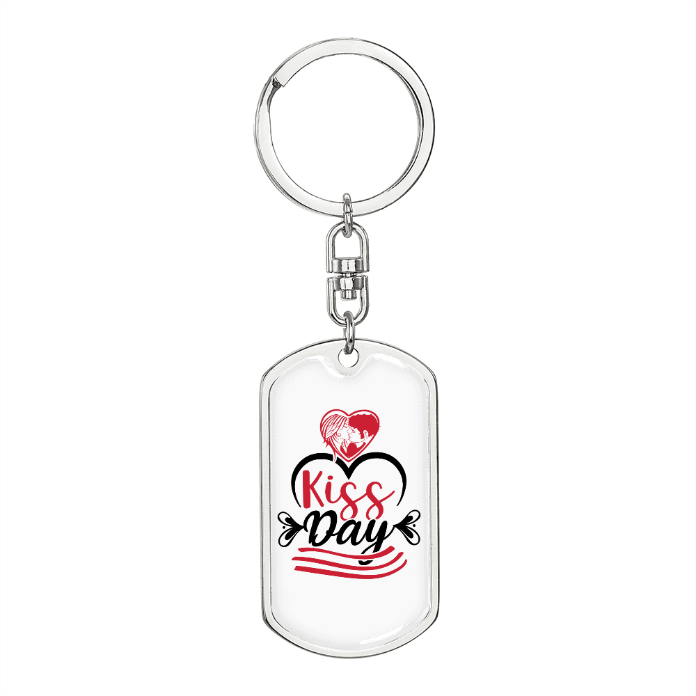 To My Wife Kiss Day Keychain Stainless Steel or 18k Gold Dog Tag Keyring-Express Your Love Gifts