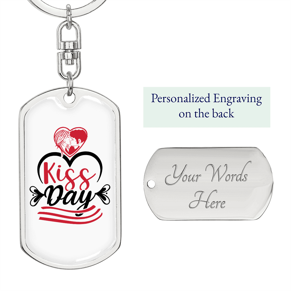 To My Wife Kiss Day Keychain Stainless Steel or 18k Gold Dog Tag Keyring-Express Your Love Gifts