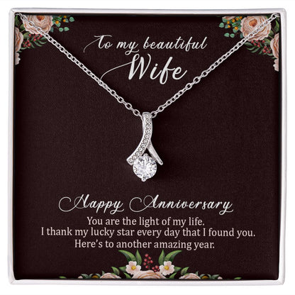 To My Wife Light of My Life Happy Anniversary Alluring Ribbon Necklace Message Card-Express Your Love Gifts