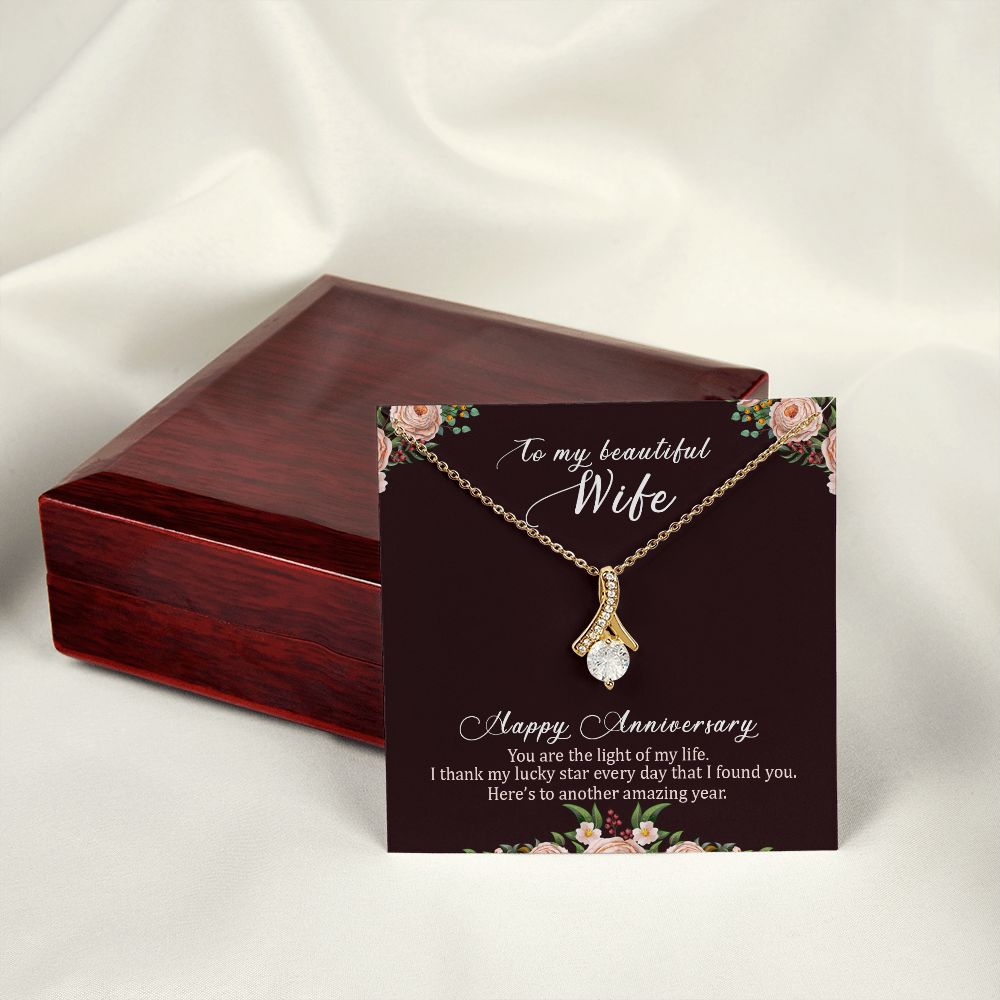 To My Wife Light of My Life Happy Anniversary Alluring Ribbon Necklace Message Card-Express Your Love Gifts