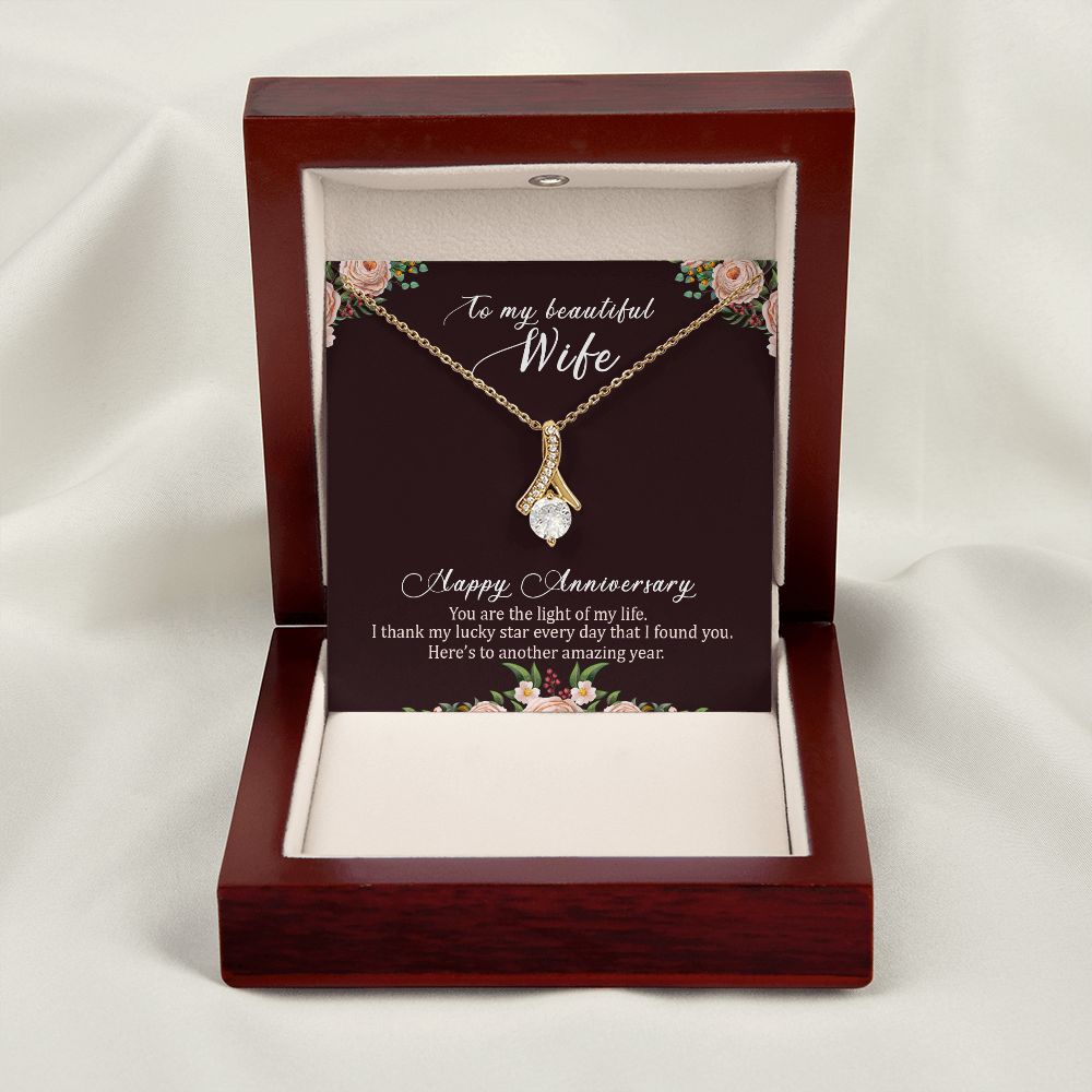 To My Wife Light of My Life Happy Anniversary Alluring Ribbon Necklace Message Card-Express Your Love Gifts