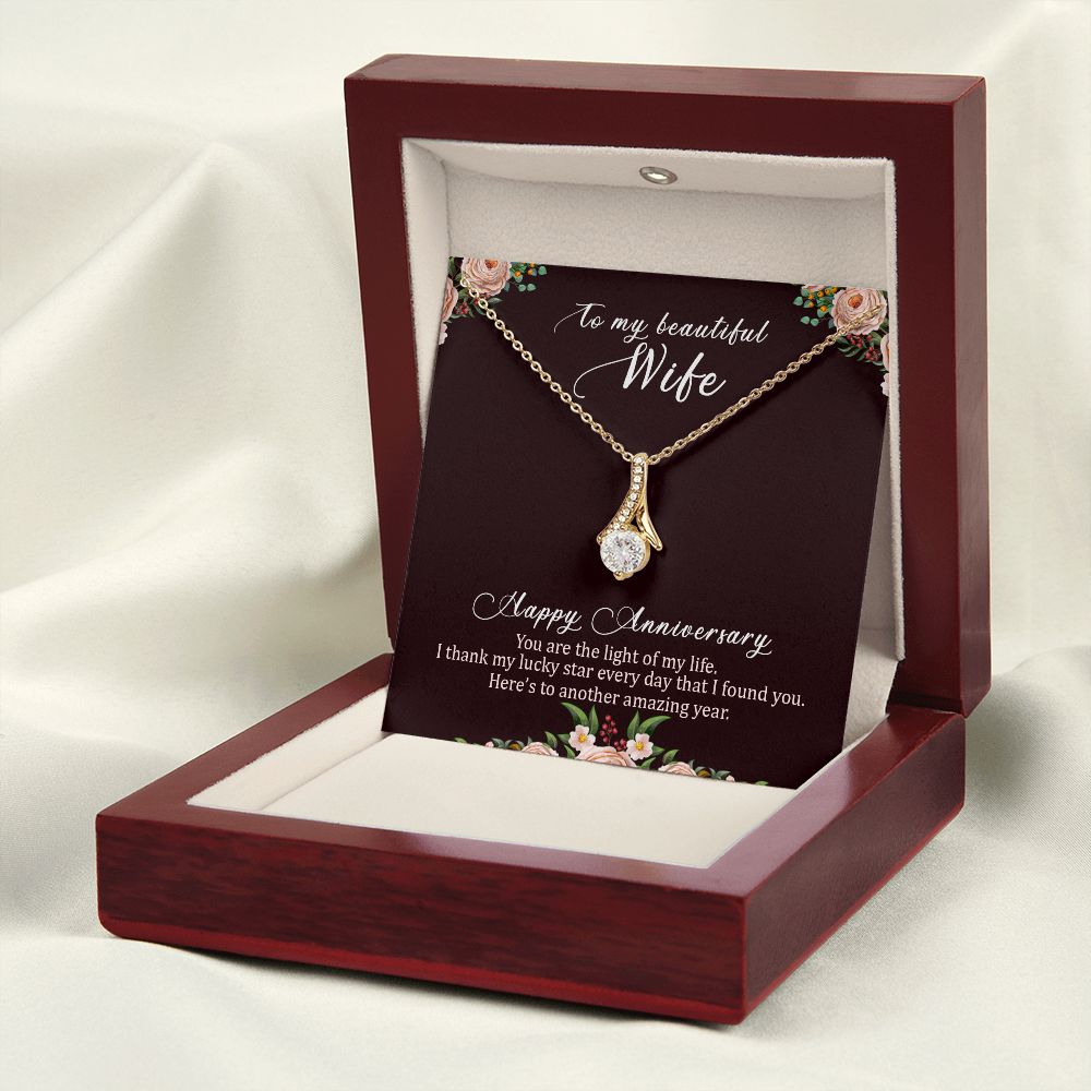 To My Wife Light of My Life Happy Anniversary Alluring Ribbon Necklace Message Card-Express Your Love Gifts