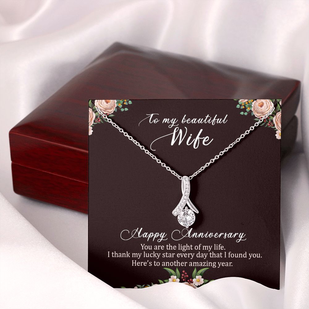 To My Wife Light of My Life Happy Anniversary Alluring Ribbon Necklace Message Card-Express Your Love Gifts