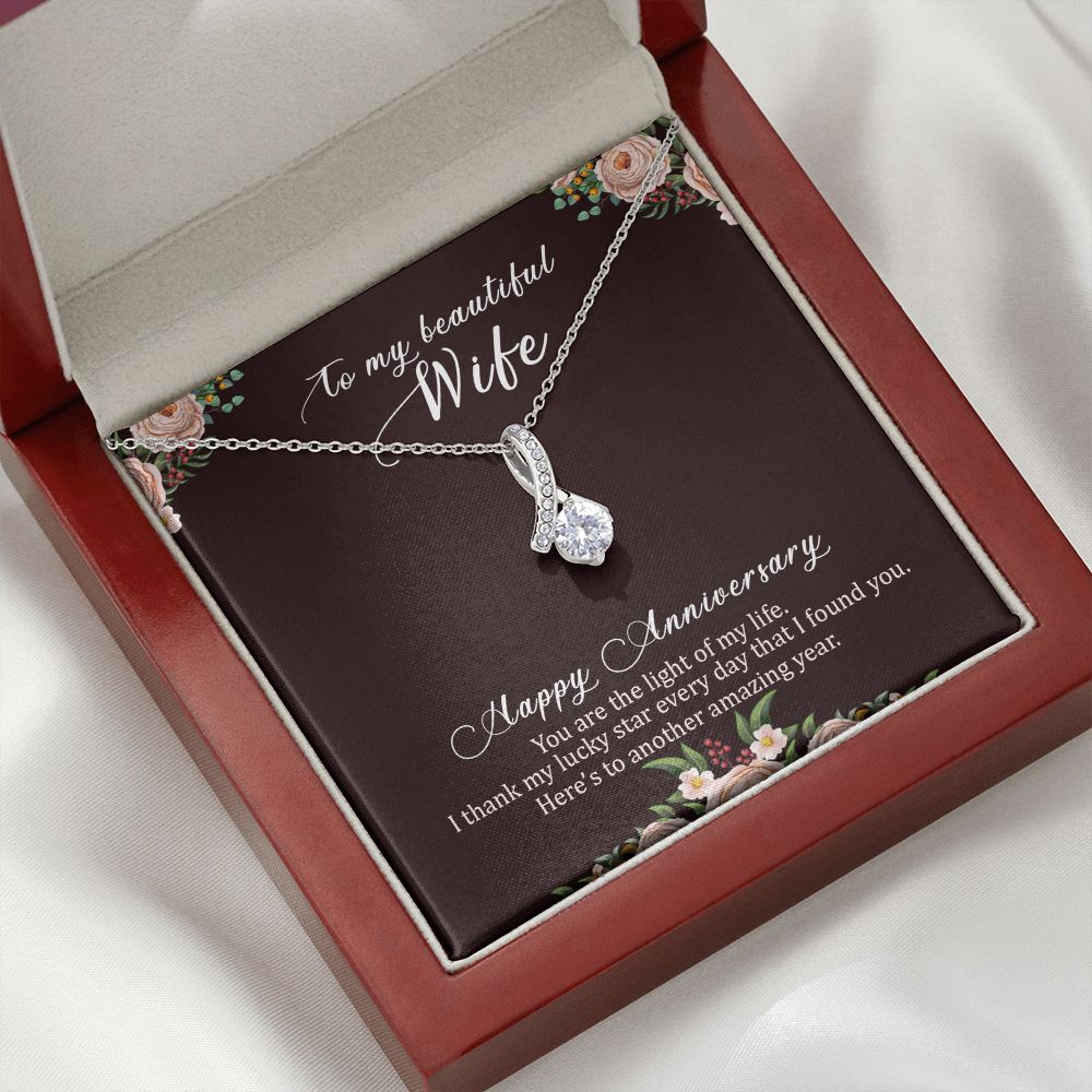 To My Wife Light of My Life Happy Anniversary Alluring Ribbon Necklace Message Card-Express Your Love Gifts