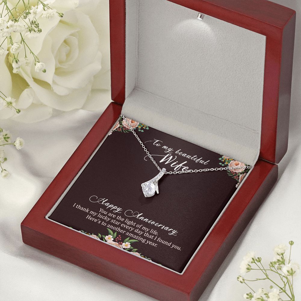 To My Wife Light of My Life Happy Anniversary Alluring Ribbon Necklace Message Card-Express Your Love Gifts