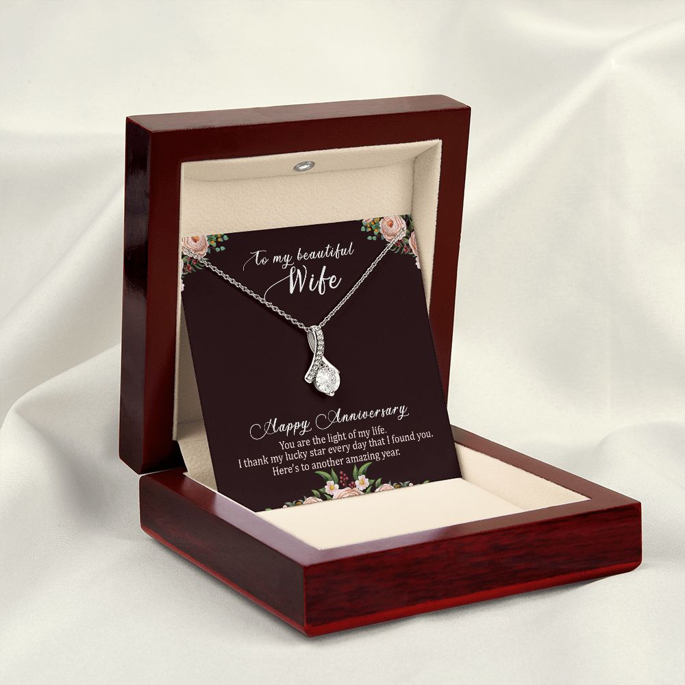 To My Wife Light of My Life Happy Anniversary Alluring Ribbon Necklace Message Card-Express Your Love Gifts