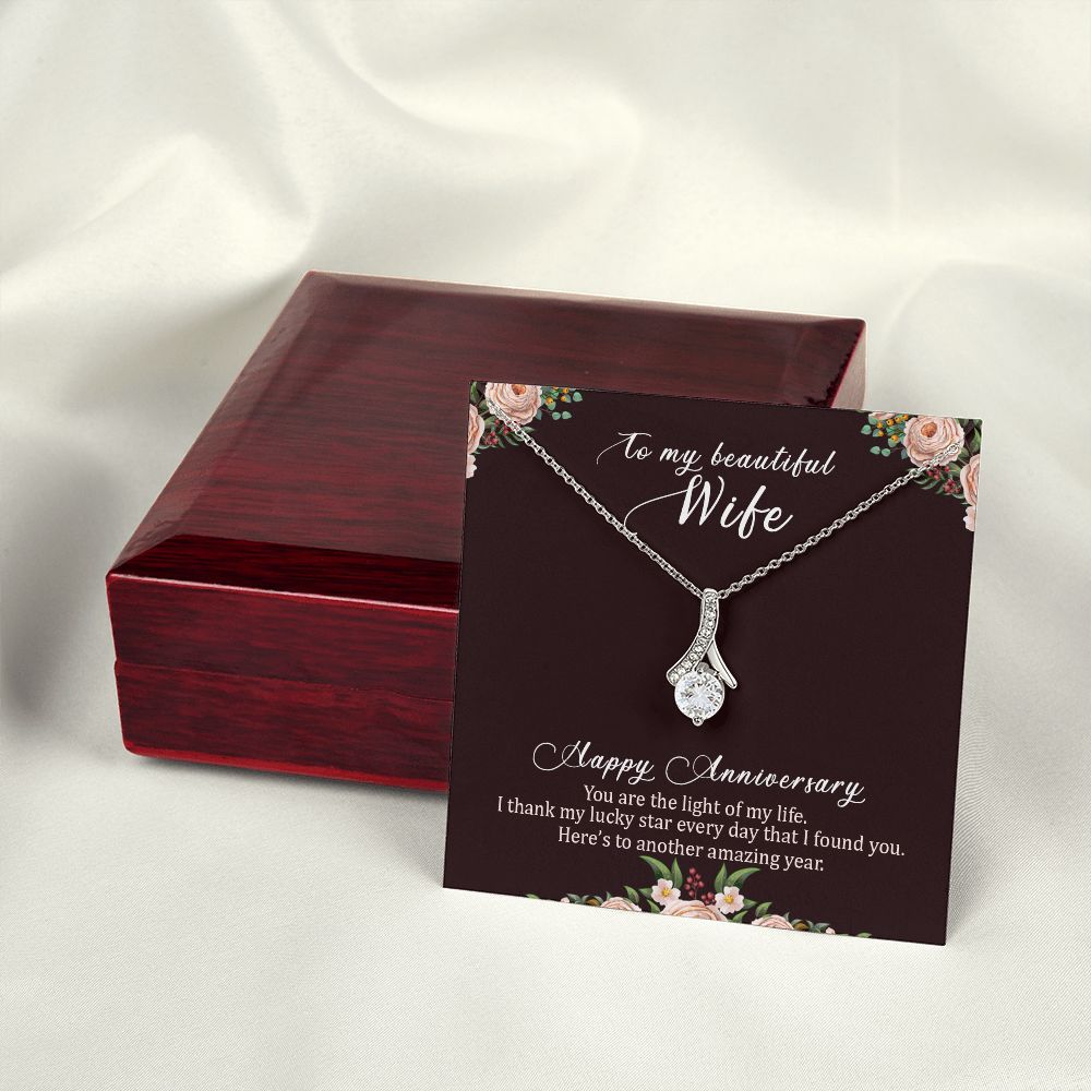 To My Wife Light of My Life Happy Anniversary Alluring Ribbon Necklace Message Card-Express Your Love Gifts