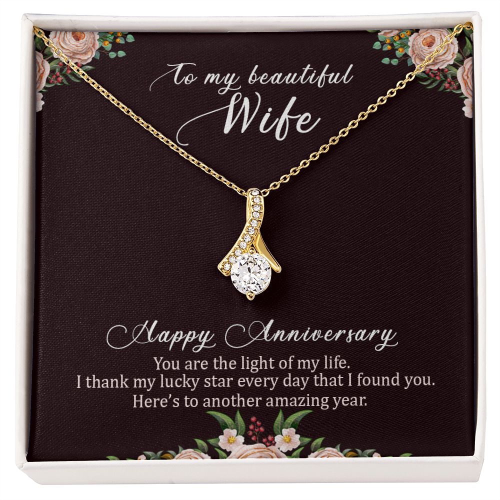 To My Wife Light of My Life Happy Anniversary Alluring Ribbon Necklace Message Card-Express Your Love Gifts