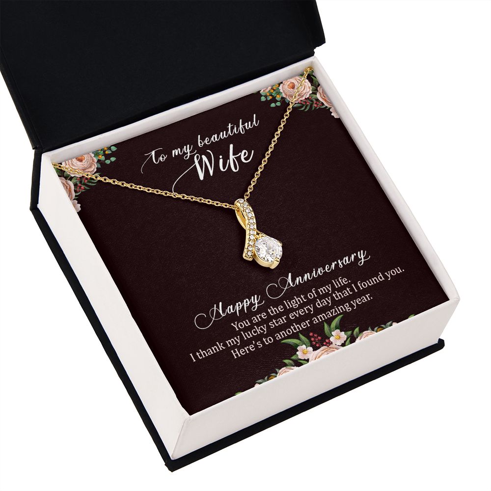 To My Wife Light of My Life Happy Anniversary Alluring Ribbon Necklace Message Card-Express Your Love Gifts