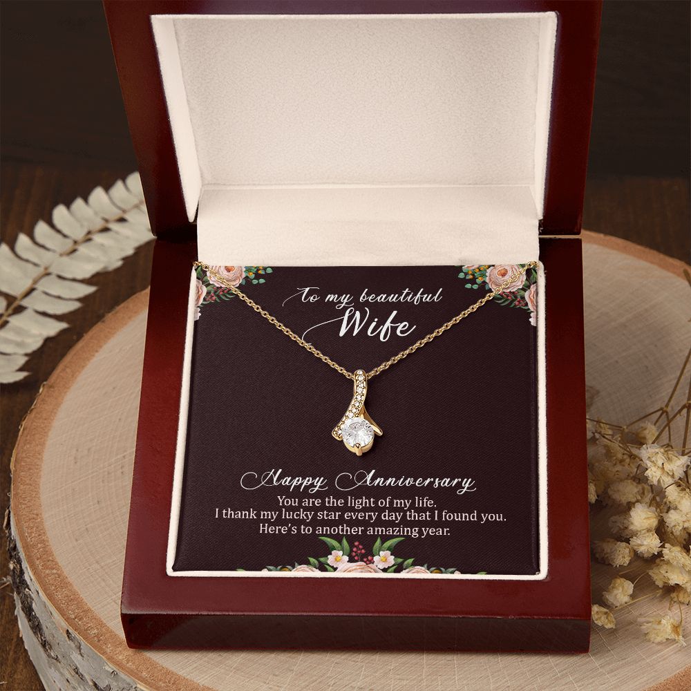 To My Wife Light of My Life Happy Anniversary Alluring Ribbon Necklace Message Card-Express Your Love Gifts