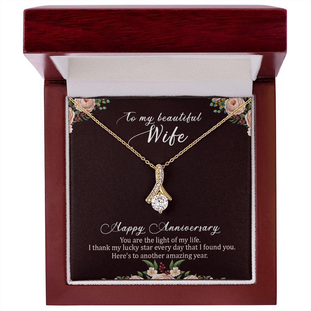 To My Wife Light of My Life Happy Anniversary Alluring Ribbon Necklace Message Card-Express Your Love Gifts