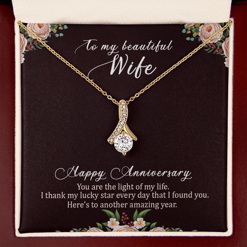 To My Wife Light of My Life Happy Anniversary Alluring Ribbon Necklace Message Card-Express Your Love Gifts