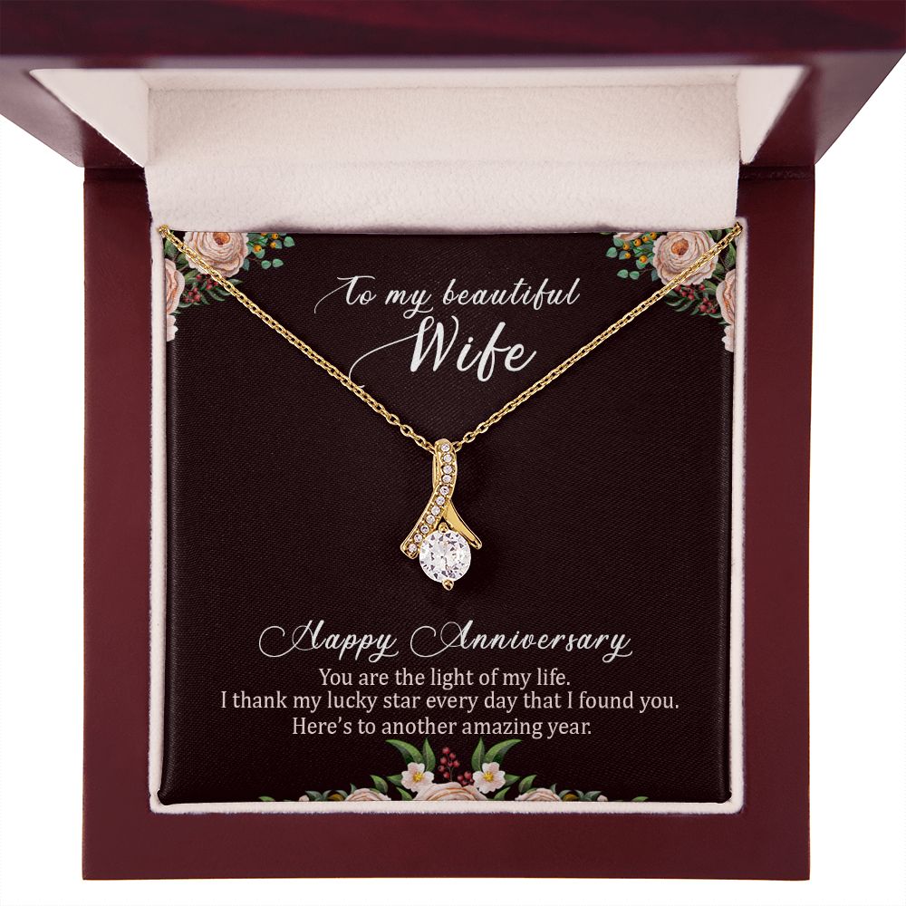 To My Wife Light of My Life Happy Anniversary Alluring Ribbon Necklace Message Card-Express Your Love Gifts