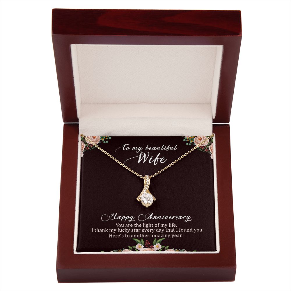 To My Wife Light of My Life Happy Anniversary Alluring Ribbon Necklace Message Card-Express Your Love Gifts