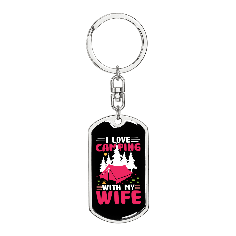 To My Wife Love Camping With Wife Pink Keychain Stainless Steel or 18k Gold Dog Tag Keyring-Express Your Love Gifts