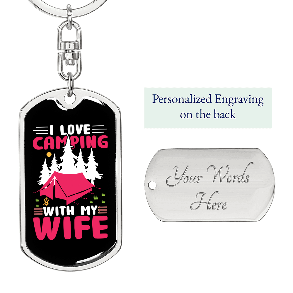 To My Wife Love Camping With Wife Pink Keychain Stainless Steel or 18k Gold Dog Tag Keyring-Express Your Love Gifts
