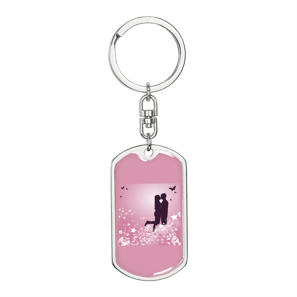 To My Wife Love Couple Pink Floral Keychain Stainless Steel or 18k Gold Dog Tag Keyring-Express Your Love Gifts